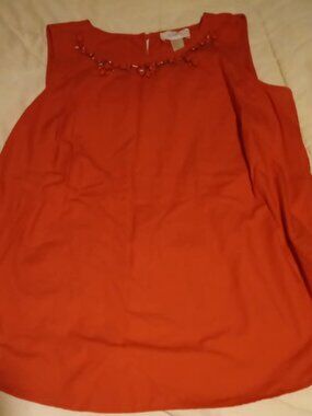 loft 100% cotton ladies blouse beaded Small orange sleeveless